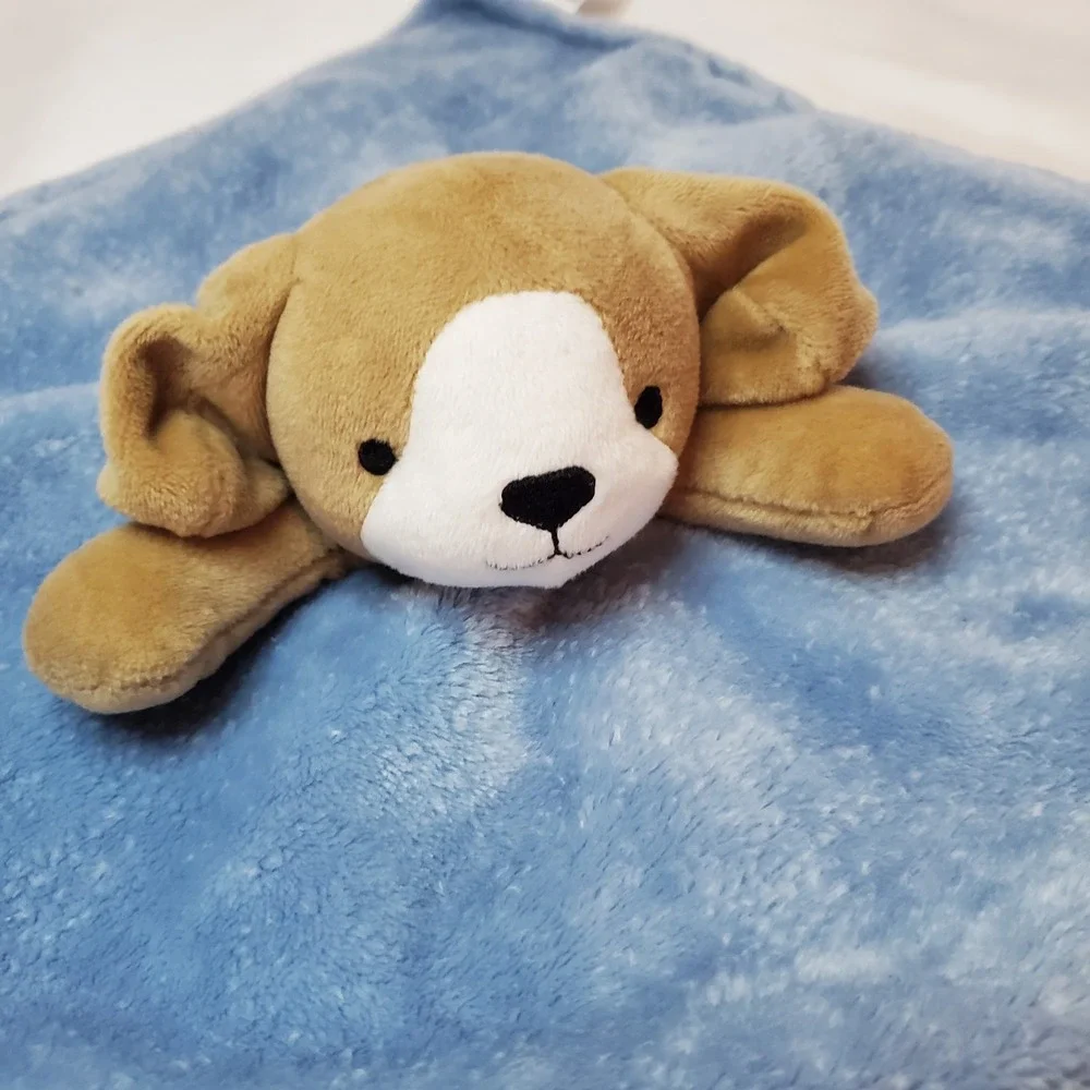Carters Brown White Puppy Dog Blue Security Blanket Plush Lovey Toy‎